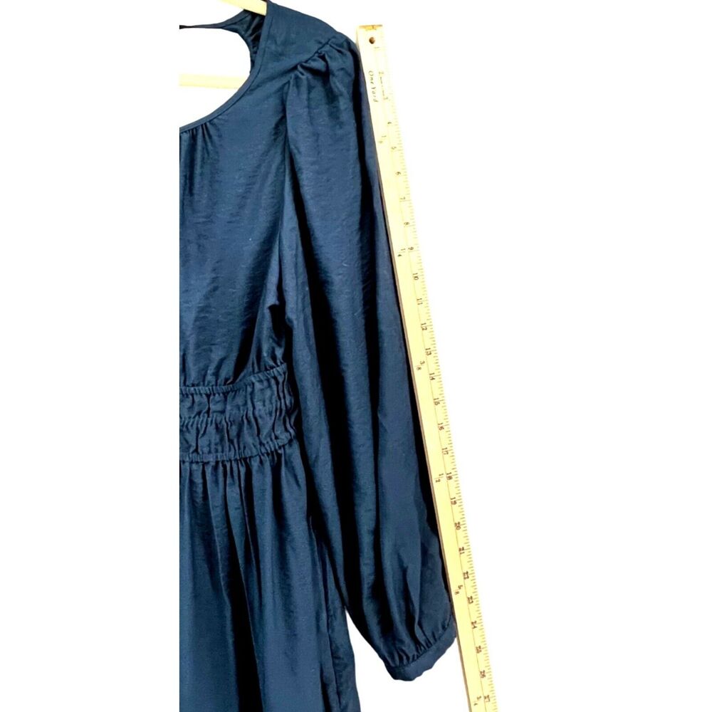 Madewell Sophia Open Back Mini Dress L Blue Fit Flare Shirred Soft Twill Boho - Picture 6 of 14